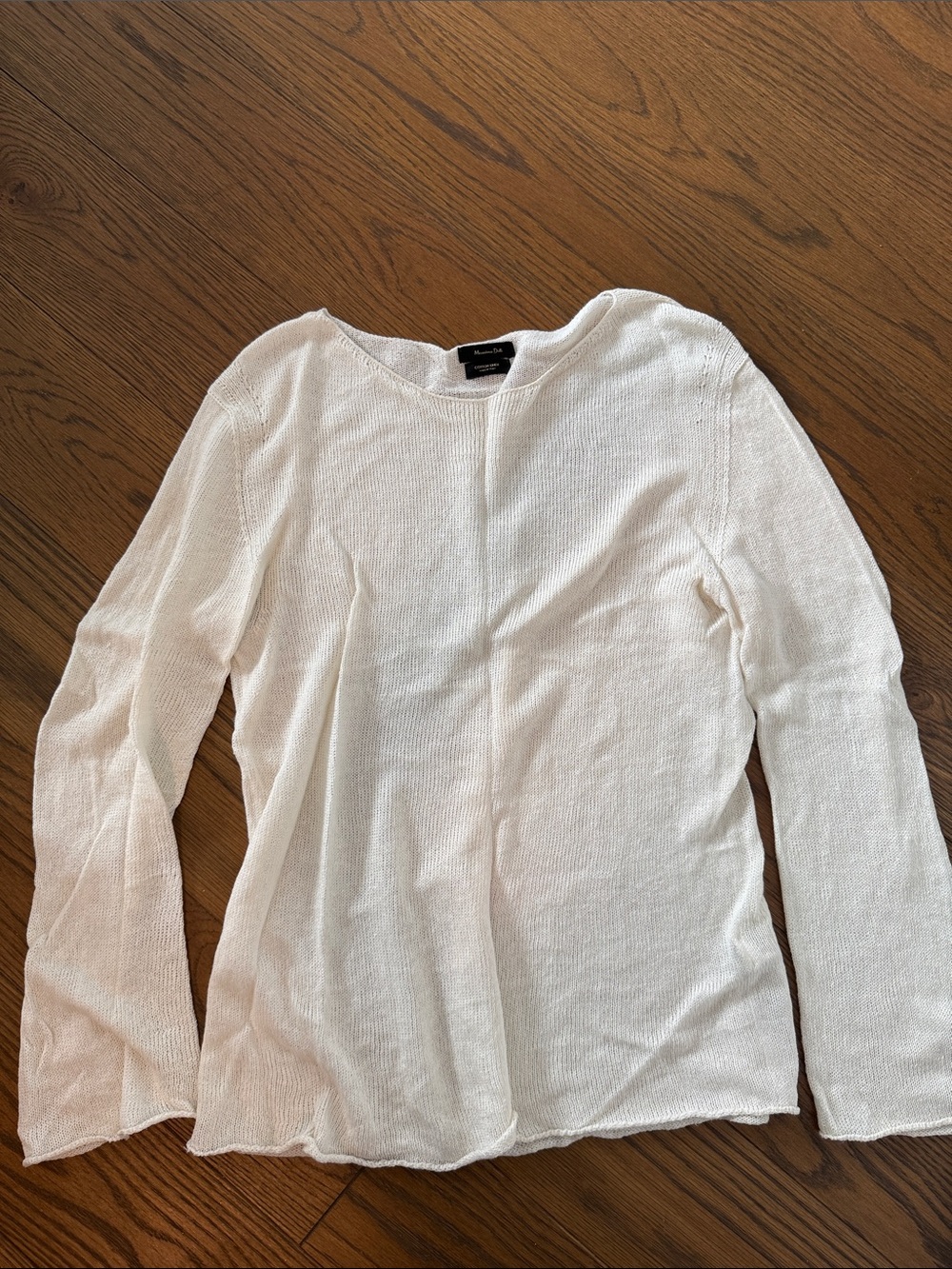 Massimo Dutti Lightweight White Long-Sleeve Knit Top - Women